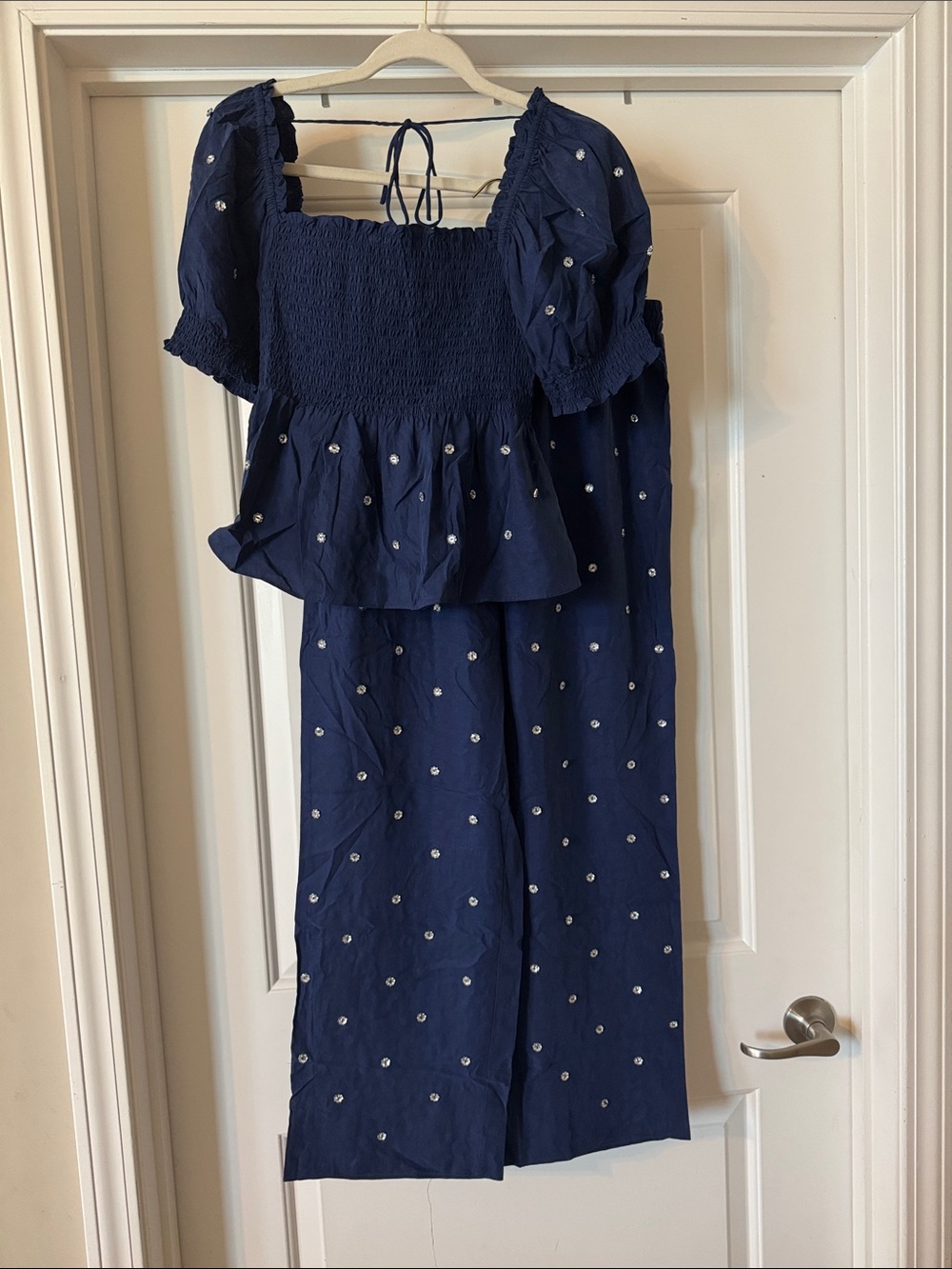 Hill House - Jewel Jammie Set in Navy with Diamond Embroidery